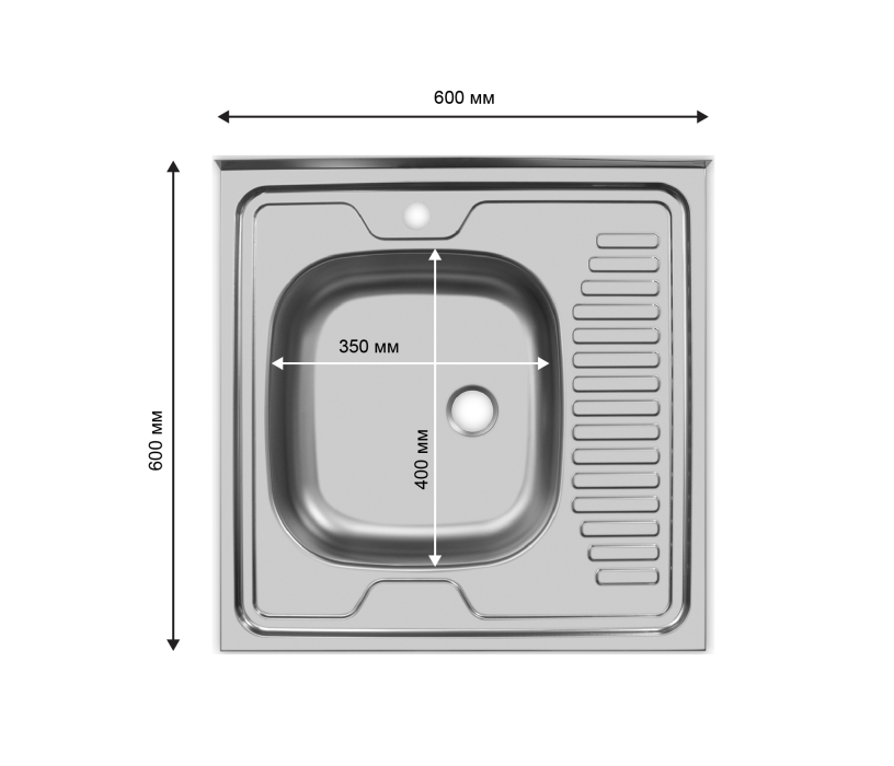 Кухонные мойки, Мойка накладная 60*60 Левая в комплекте с сифоном и крепежом