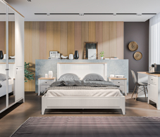 Кровати 160 см, Кровать Монтана СБ-3550 Белый Альпийский,Дуб Гамильтон,МДФ Дуб Белый