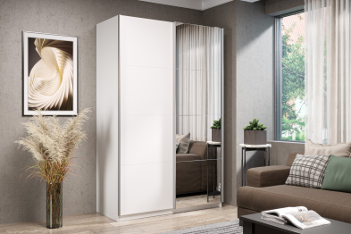 Шкаф-купе Smart 1422 2х дверный (фасады ЛДСП,зеркало) профиль серебро