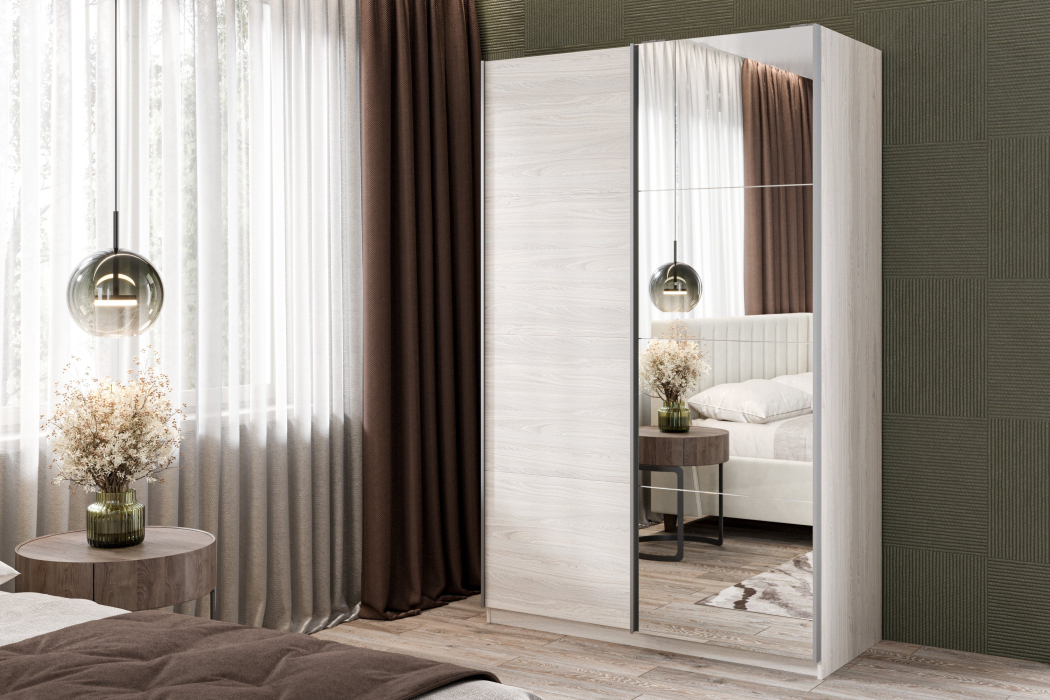 Шкафы-купе 2-х дверные, Шкаф-купе Smart 1224 2х дверный (фасады ЛДСП,зеркало) профиль серебро