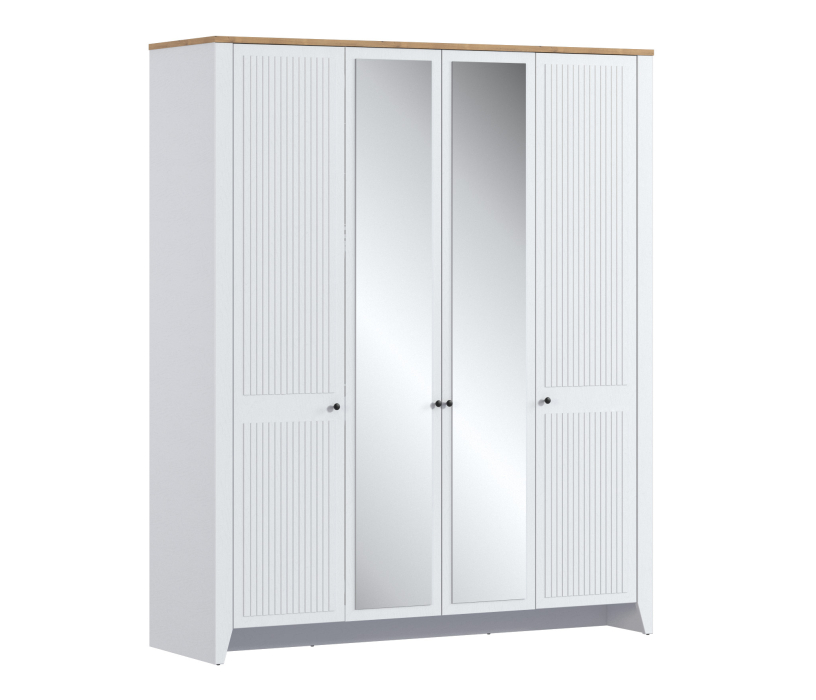 Для одежды, Шкаф 4х дверный Монтана СБ-3543 Белый Альпийский,Дуб Гамильтон/МДФ Дуб Белый