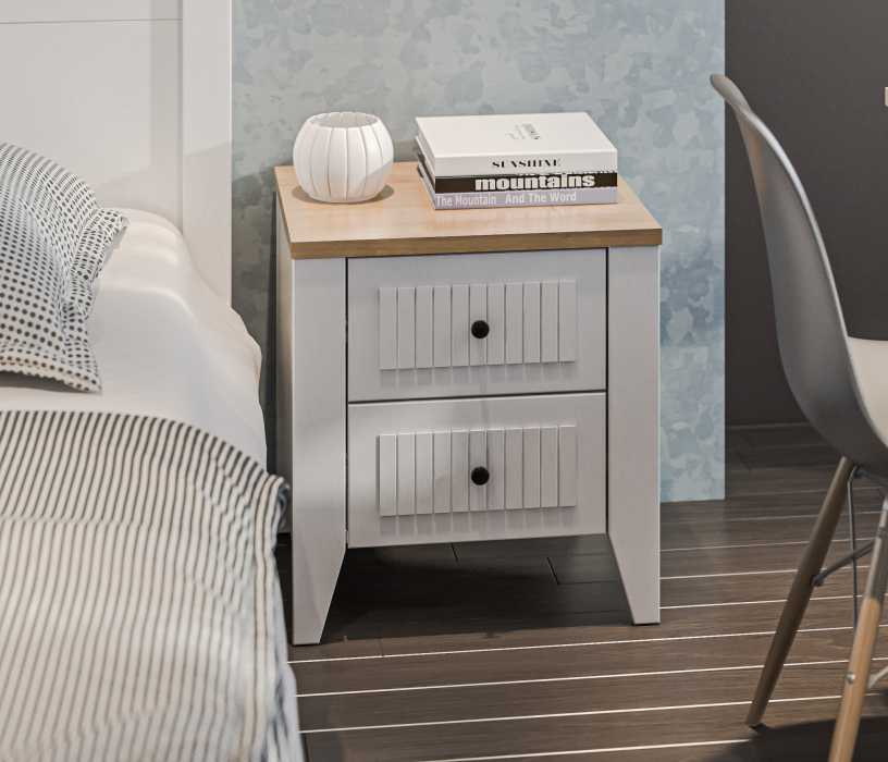 Прикроватные тумбы, Тумба Монтана СБ-3548 Белый Альпийский,Дуб Гамильтон/МДФ Дуб Белый