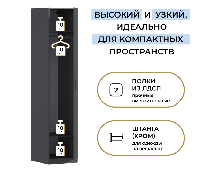 Для одежды, Шкаф однодверный Макс 500 мм, вариант №1 (ЛДСП)