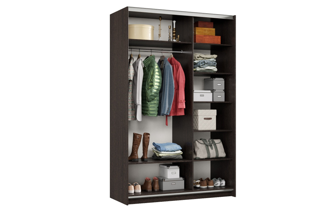 Шкафы-купе 2-х дверные, Шкаф-купе Smart 1424 2х дверный (фасады ЛДСП/зеркало) профиль серебро