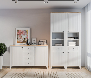 Комод Монтана СБ-3547 Белый Альпийский,Дуб Гамильтон/МДФ Дуб Белый