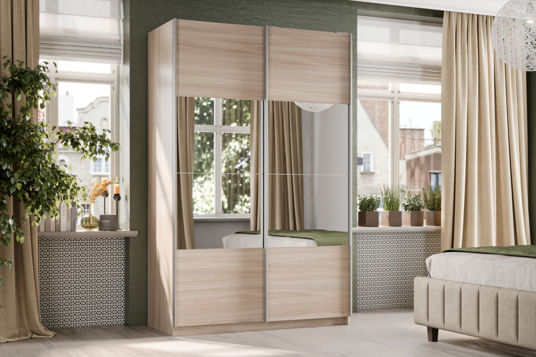 Шкафы-купе 2-х дверные, Шкаф-купе Smart 1224 2х дверный (фасады ЛДСП/зеркало) профиль серебро