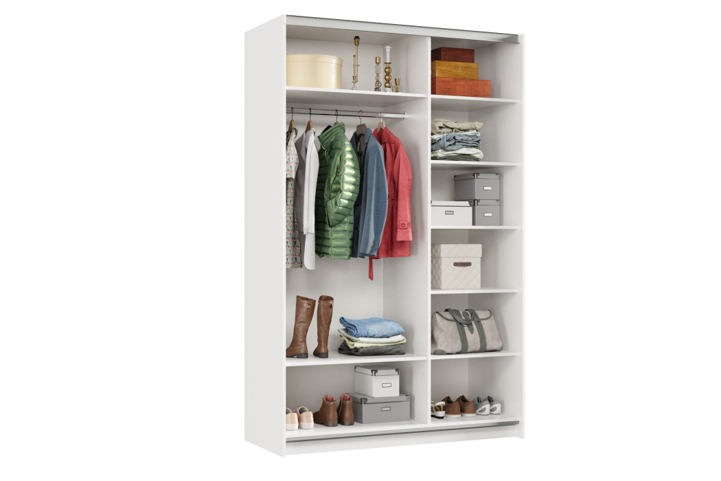 Шкафы-купе 2-х дверные, Шкаф-купе Smart 1422 2х дверный (фасады ЛДСП/зеркало) профиль серебро