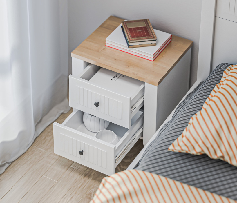 Прикроватные тумбы, Тумба Монтана СБ-3548 Белый Альпийский,Дуб Гамильтон/МДФ Дуб Белый