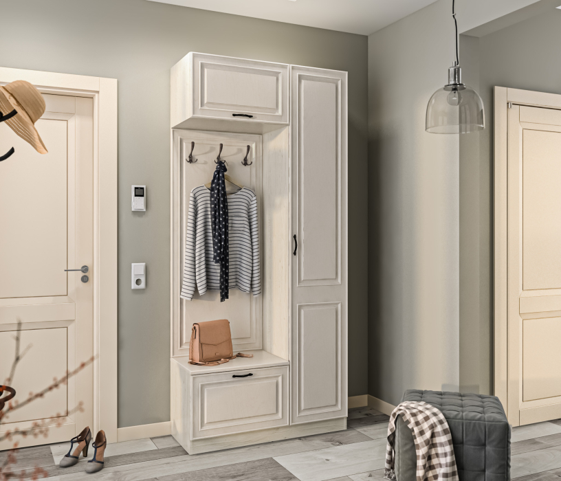 Прихожие, Прихожая Гранд / Ливерпуль СБ-3509 Дуб Приморский Белый/МДФ Классика Светлый